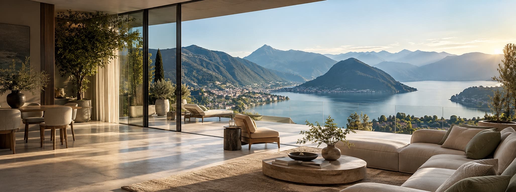 Soggiorno luminoso affacciato sul lago e sulle montagne ticinesi